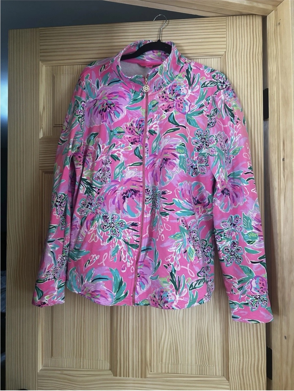 Lilly Pulitzer Pull Over XL Pink Floral Zip-Front Jacket